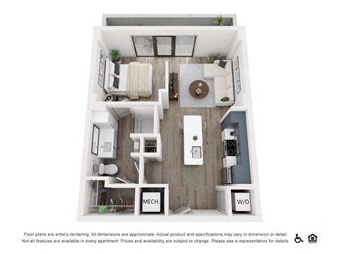 Floor plan for 1 bed, 1 bath, 565 sqft